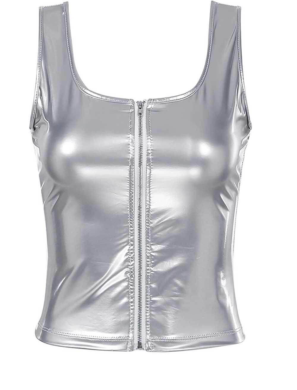 New Women's Bright PVC Patent Leather Zipper Vest