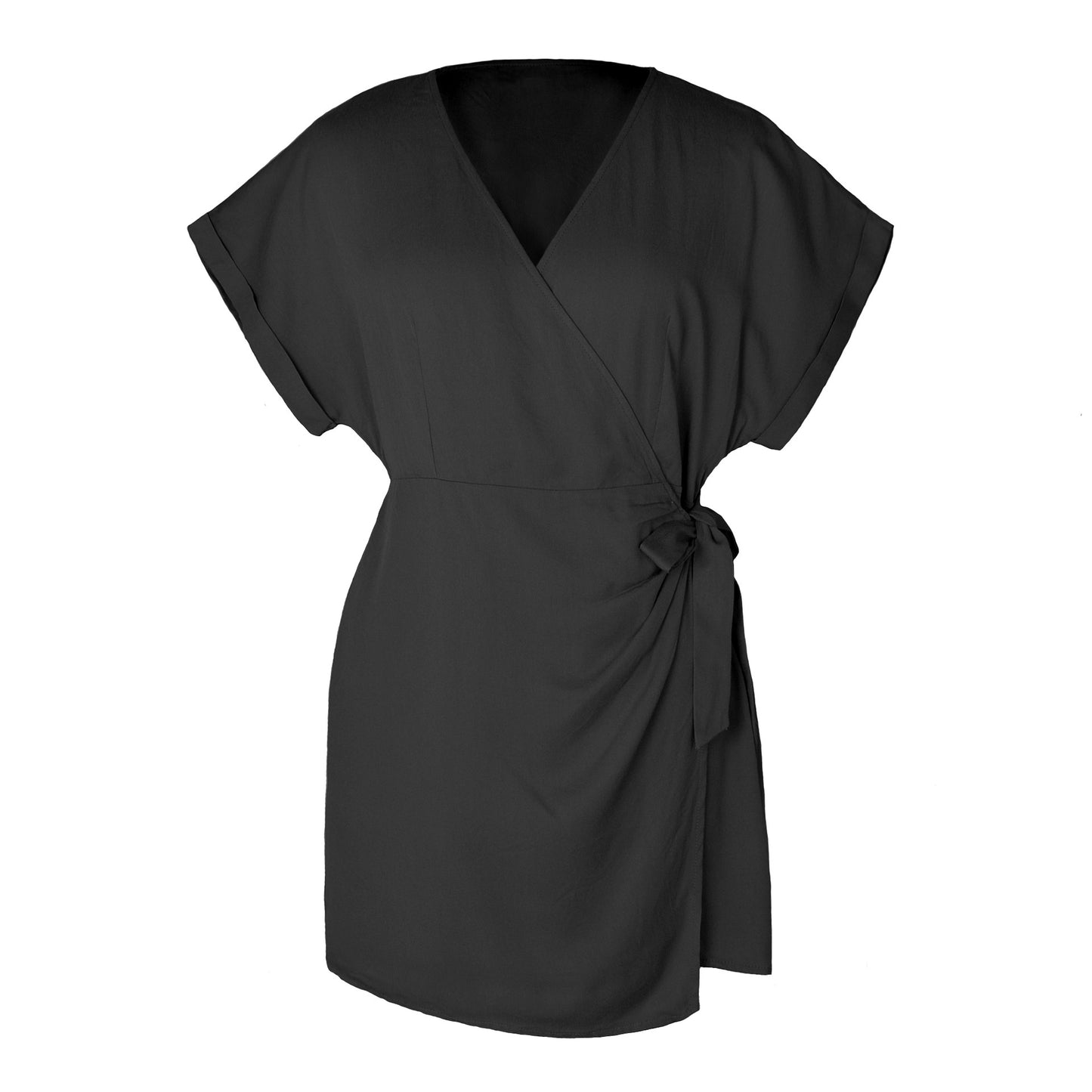 Pure Color Tied Jumpsuit Slimming V-neckline Short Sleeve Rompers