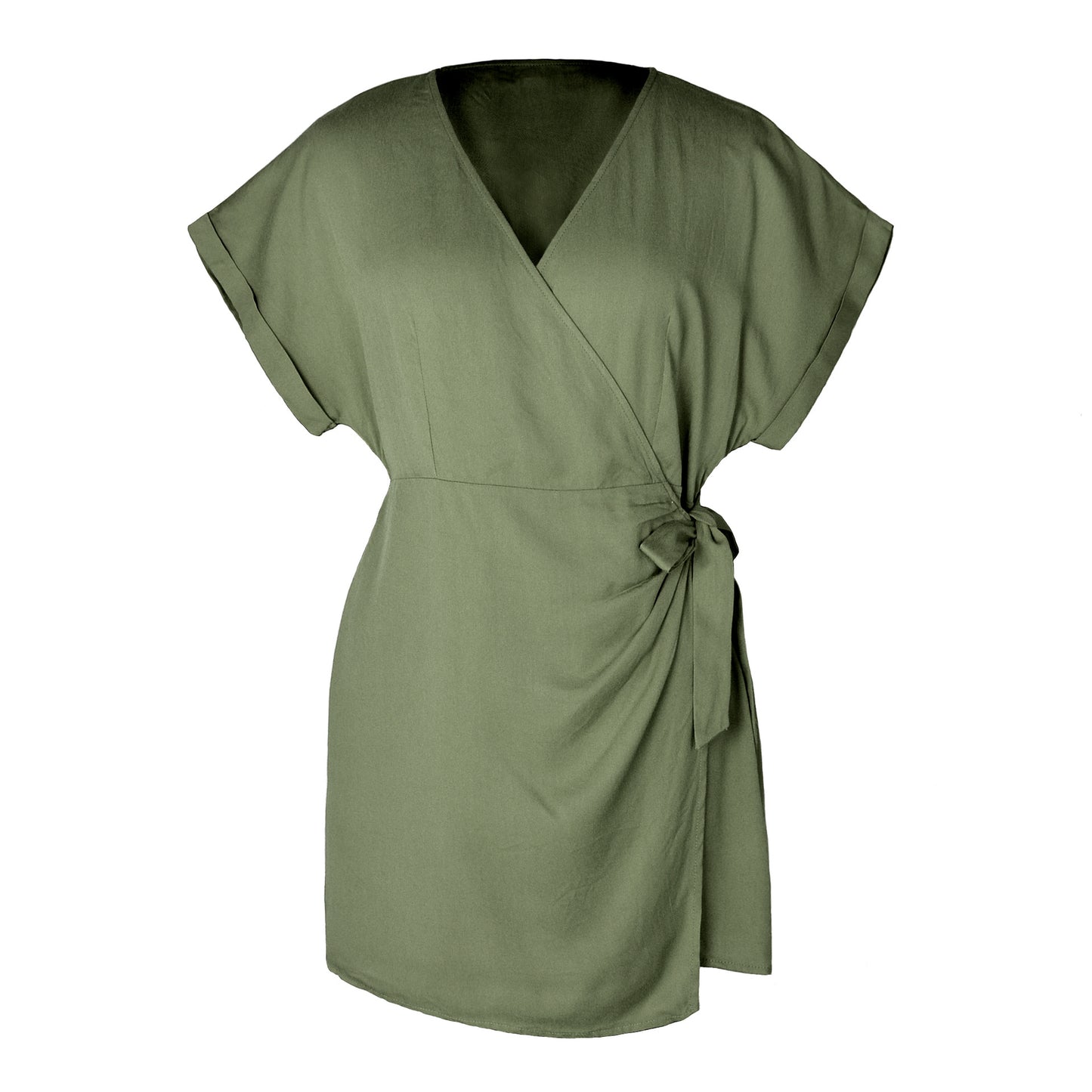 Pure Color Tied Jumpsuit Slimming V-neckline Short Sleeve Rompers