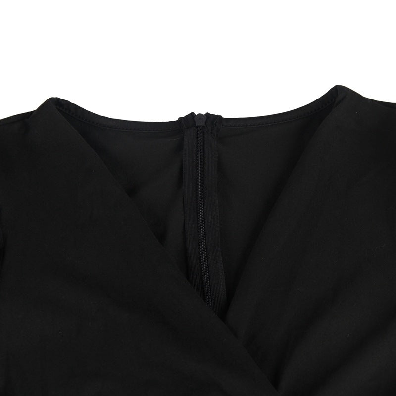 Women's Long-sleeved Polka Dot Deep V Jumpsuit Bottoming Shirt
