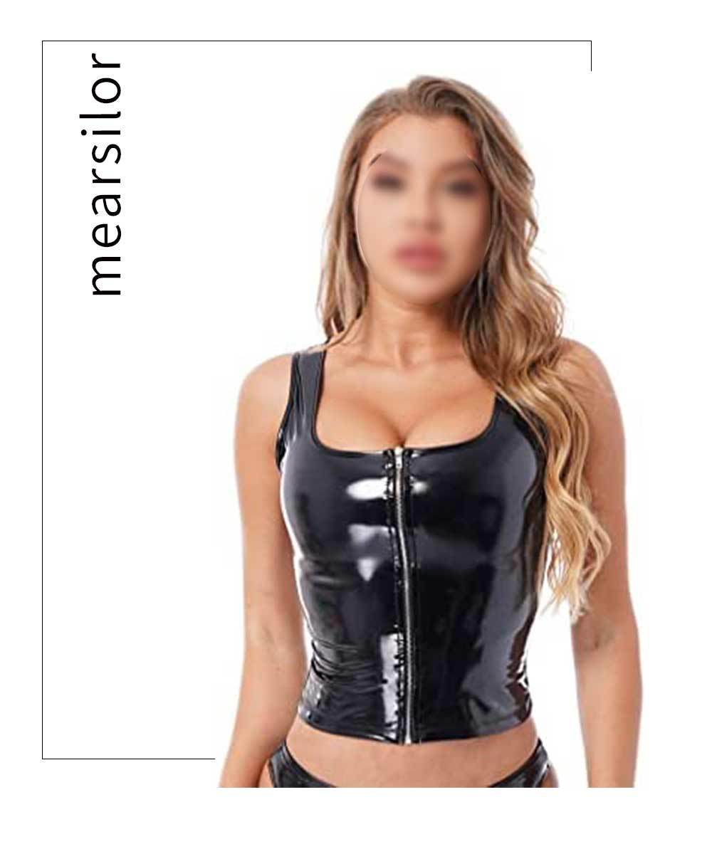 New Women's Bright PVC Patent Leather Zipper Vest