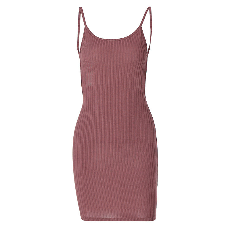 Solid Color Slim Fit Knit Sexy Sling Sheath Dress